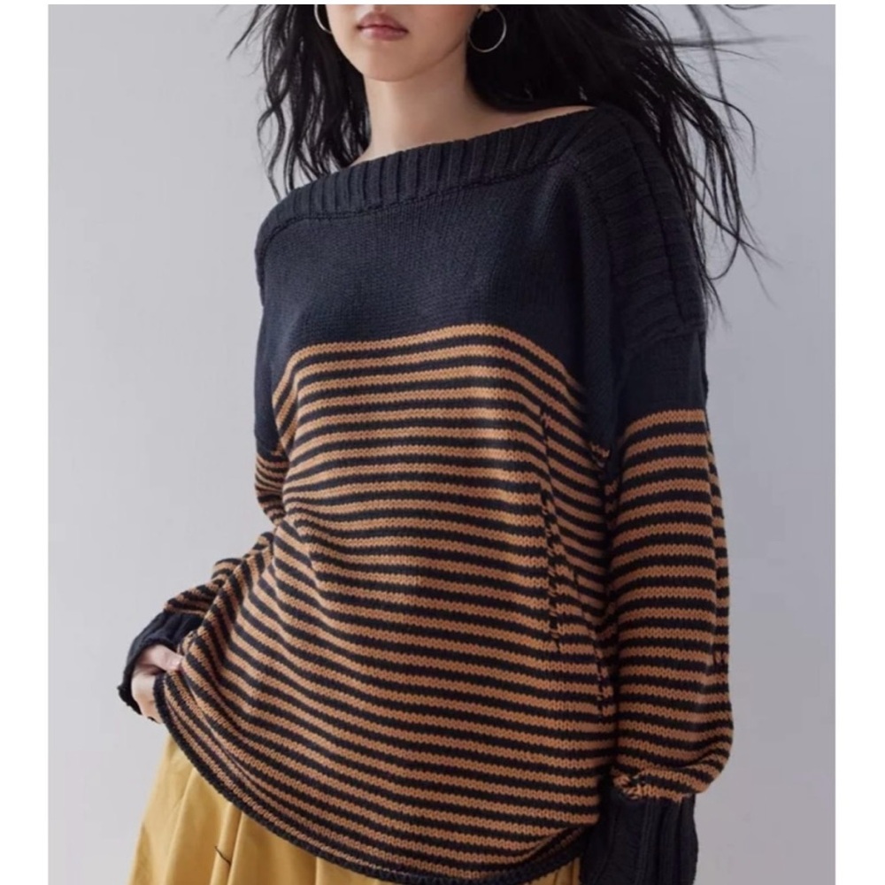 NWOT BDG Distressed Boat Neck Striped Sweater
